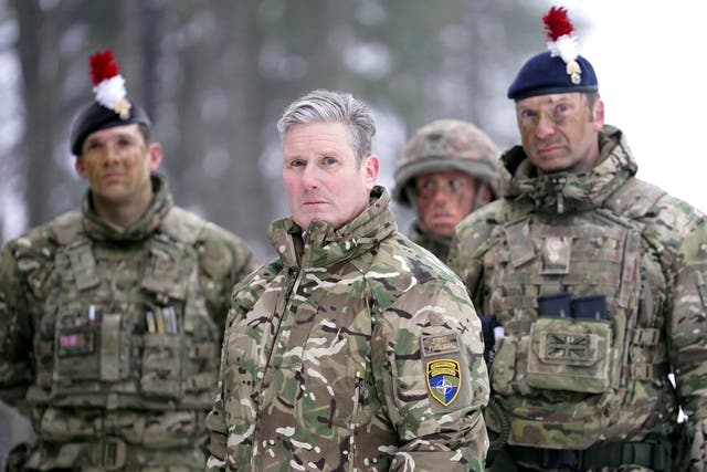 <p>Labour leader Keir Starmer during his visit to meet British troops at the Nato base in Estonia</p>