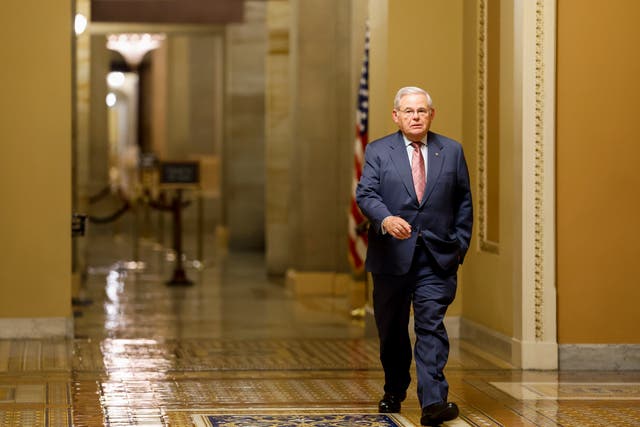 <p>Senator Robert Menendez walks to the Senate Chambers in the US Capitol Building on 15 November 2023</p>